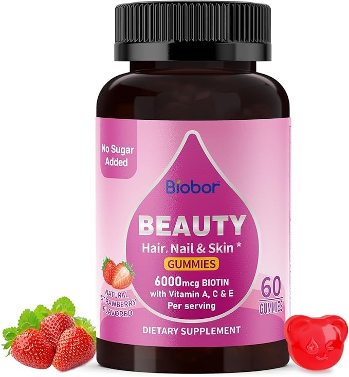 Evorina Natural 6000mcg Biotin Gummies No Sugar Added, Hair Skin and Nails Beauty Gummies with Vitamins A C E for Women Men, GMO Free, Gluten Free | High Strength Herbal Supplement | Clean Label Ayurvedic Wellness-image-11