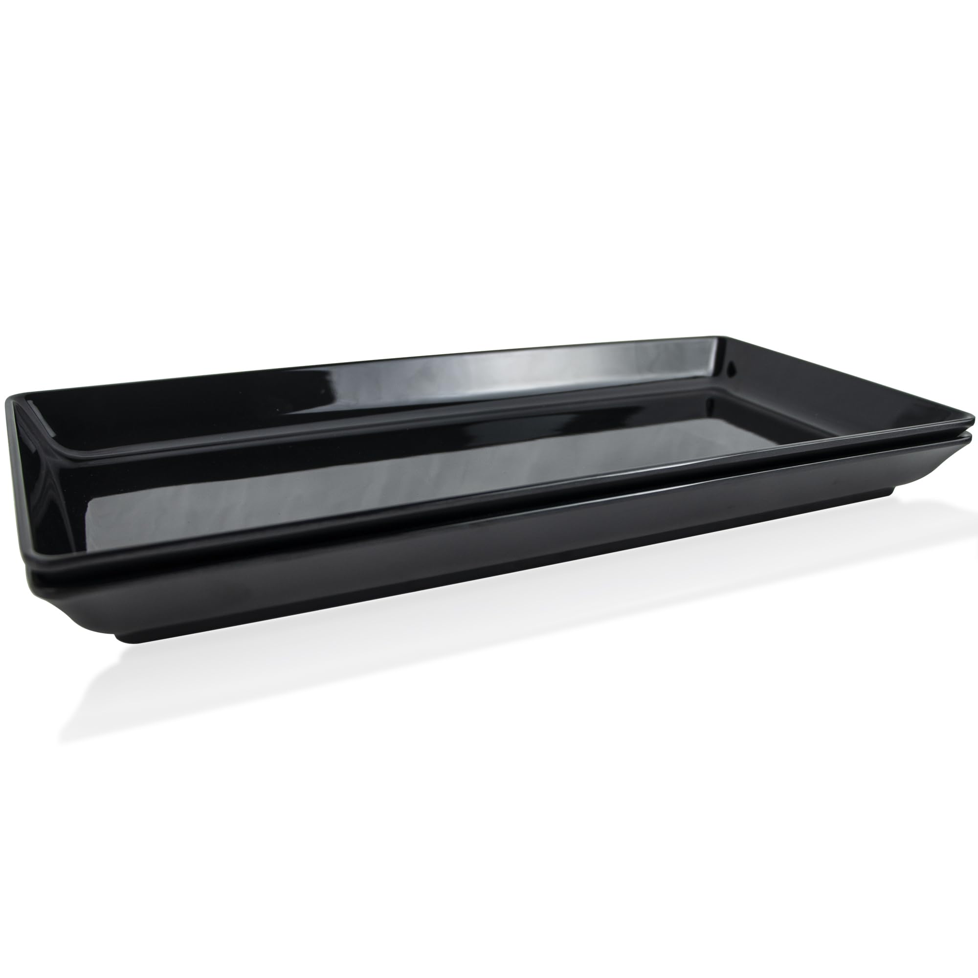Long Melamine Serving Tray for Appetizer, Charcuterie, Bread, Fruit, Dessert, Stackable, Set of 2, Black, 17.3x8x1.5 inch