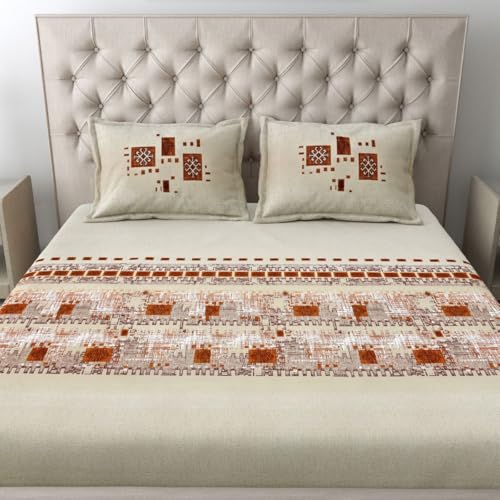 Image of Mafatlal 186 TC Spring Glory Cotton Bedsheet King Size | 108 x 108 Inches | Moisture-Wicking Summer Bedding for Breathable Sleeping Comfort | 2 Pillow Covers | Creamy White