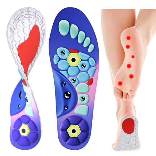 Image of Orthopedic Acupressure Insoles - Reflexology Massage for Pain Relief, Plantar Fasciitis Support, Arch Support, Comfortable Gel Insoles for Men and Women (Blue, L(Men 9.5-12 /Women 10.5-13))
