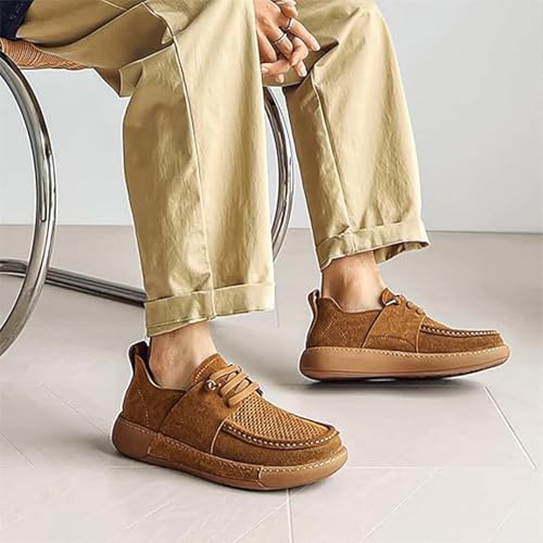 Men's Casual Slip-On Loafers Handmade Leather Lace-Up Lightweight Comfortable Soft Sole Walking Shoes2