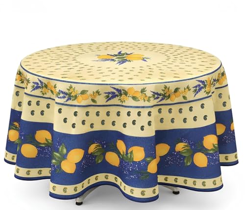Promo Linge Nappe Provençale Ronde Anti-Tâche 180cm Citron Bleu 100% Polyester