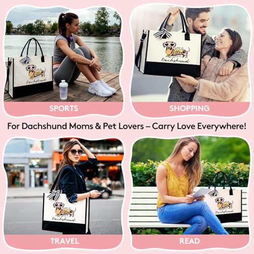 Bolso Tote de Canvas con Cierre Dachshund para Mujer miniatura 6