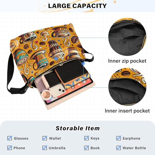 Unisex Shoulder Bag Crossbody Handbag Coffee-latte-nice-time Women Casual Hobo Bag Lightweight PU Leather Tote4