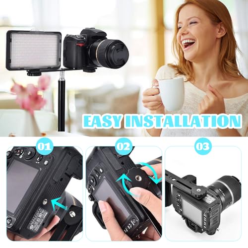 THQAE Dual Blitzhalterung 20 cm, Kamera Halterung, Aluminium Blitzschiene mit 1/4\ und 3/8\ Schraube Flash Bracket mit Doppel Blitzschuh für DSLR Kamera, LED Licht, Mikrofon, Stativ Zubehör