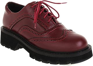 Women’s Formal Office Flat Oxford Shoes Platform Classic Comfort Wingtip Brogue Lace Up Oxford Shoes