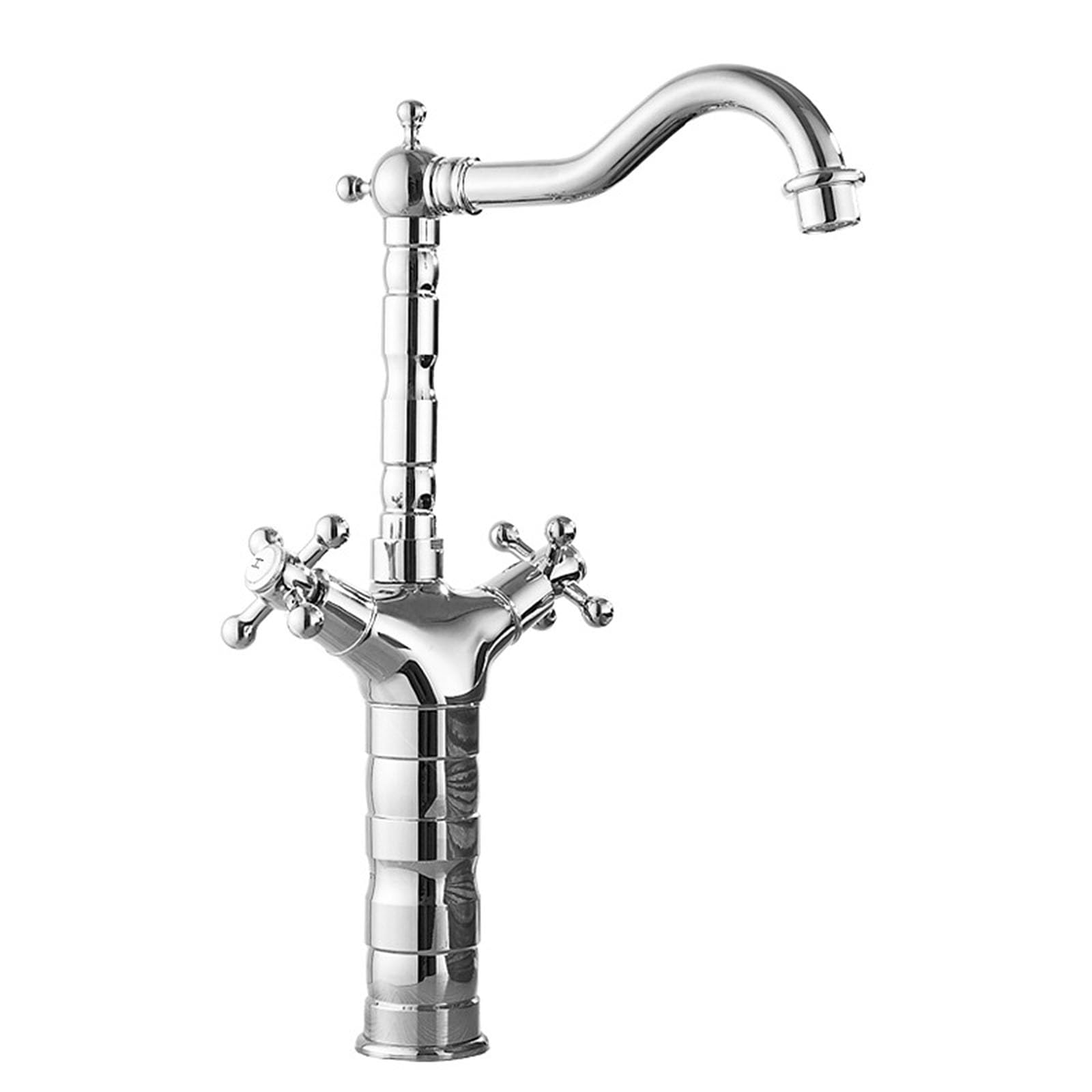 ASerZenith Hot Cold Mixer Tap Bathroom Faucet,Antique Brass Kitchen Faucet Double Handle,Rotatable Vessel Sink Faucet Vintage,Black Vintage,Short,Electroplating Short(Electroplating-Tall)