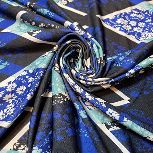Tissu en jersey élasthanne extensible dans les 4 sens - 147,3 cm - Tendance - Noir - Motif floral aztèque Cover