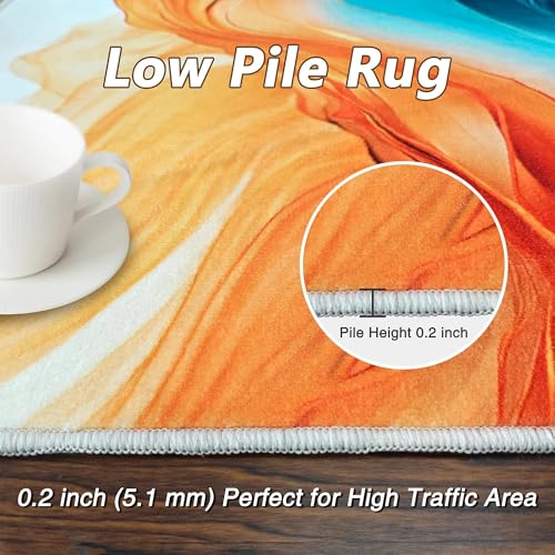 Tapete decorativo 5'x7' naranja y teal lavable antideslizante miniatura 7
