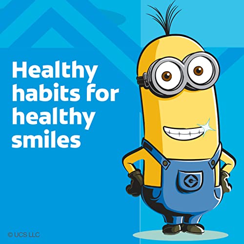 Image of Colgate Kids Battery Powered Toothbrush with Included AA Battery, Extra Soft Bristles, Flat-Laying Handle to Prevent Rolling, Minion, 1 Pack.