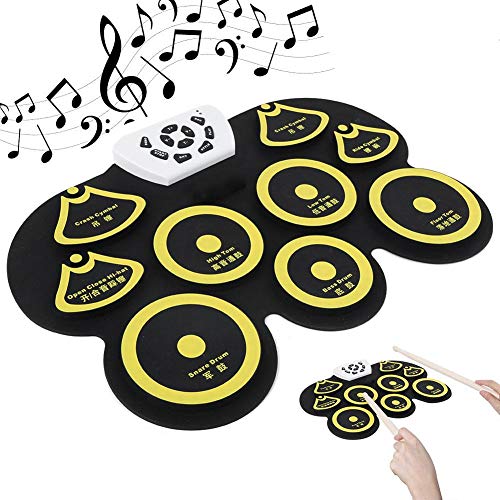 Electronic Drum Roll Up, tragbares Roll Up Drum Kit Silikon USB Desktop Interessantes Set mit 1 USB-Kabel 2 Drumsticks 2 Pedalen(Gelb) - Image 5