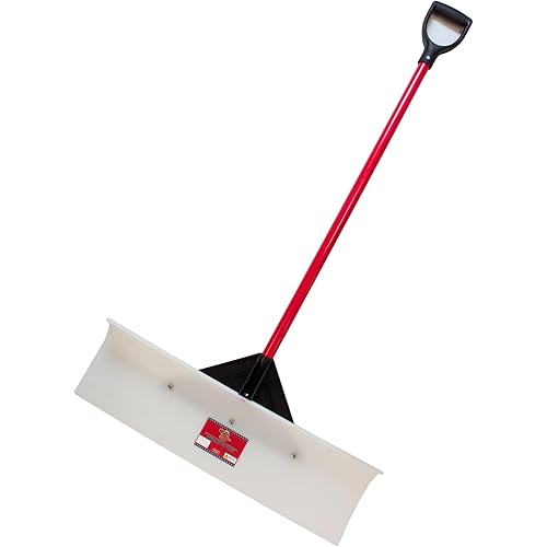 Bully Tools Heavy Duty Snow Pusher/Plow - 100% Made in The USA, Wide Edge for Efficient Driveway & Large Sidewalk Snow Removal, Ergonomic Fiberglass D-Grip Handle, Durable Winter Equipment - 30"