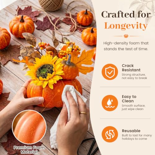 Image of DomeStar Pumpkin Decor, Fall Centerpieces for Tables, Artificial Pumpkins | Sunflowers Maple Leaves Berry Clusters, Decorating Fall & Thanksgiving Decor Harvest, Tabletop Home Kitchen Party