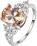 WDIYIEETN Gemstone Ring for Women 925 Sterling Silver Shiny Oval Cut Champagne CZ Crystal Diamond Ring for Wedding Engagement Jewelry Size 5-12(7)