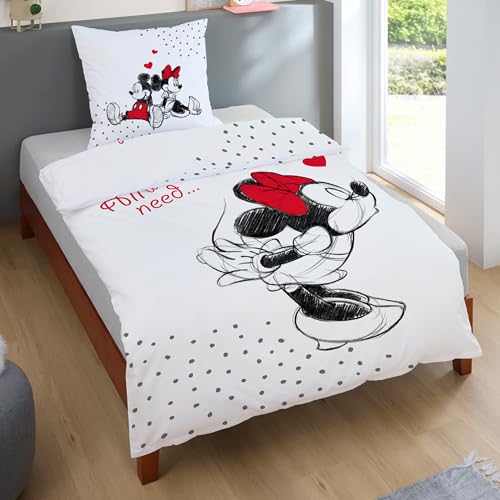 Disney Mickey & Minnie Partnerbettwäsche Set 4-teilig 135x200 cm 80x80 cm...
