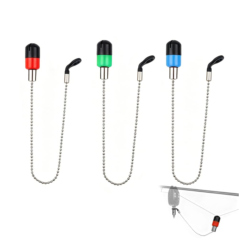 BDKMMS Fishing Bite Indicators, 3Pcs Carp Fishing Bobbins with Chain Illuminated Bite Alarms for Night Fishing