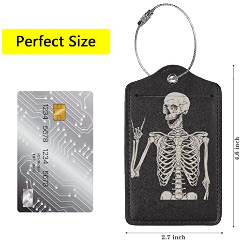 2 Pack Skull Rock and Roll Luggage Tags for Suitcases, Cool Leather Luggage Tag for Travel, Bag Tag Privacy Name ID Card Bag Labels for Friends Adults Kids Tourists4