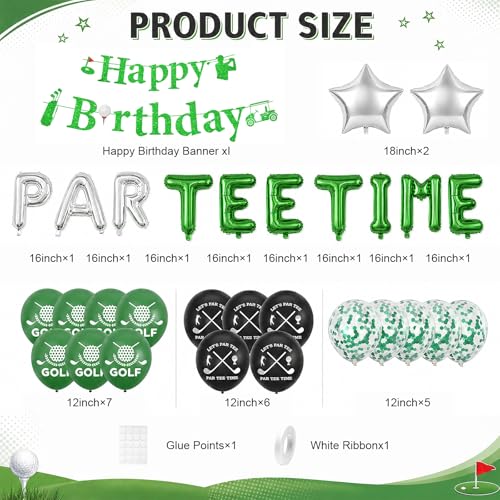 Image of Golf Birthday Party Decorations Let's Partee Time Golf Party Decorations | Happy Birthday Banner Golf Print Balloons Silver Star Foil Balloons for Men Boys Sport Themed Party Supplies