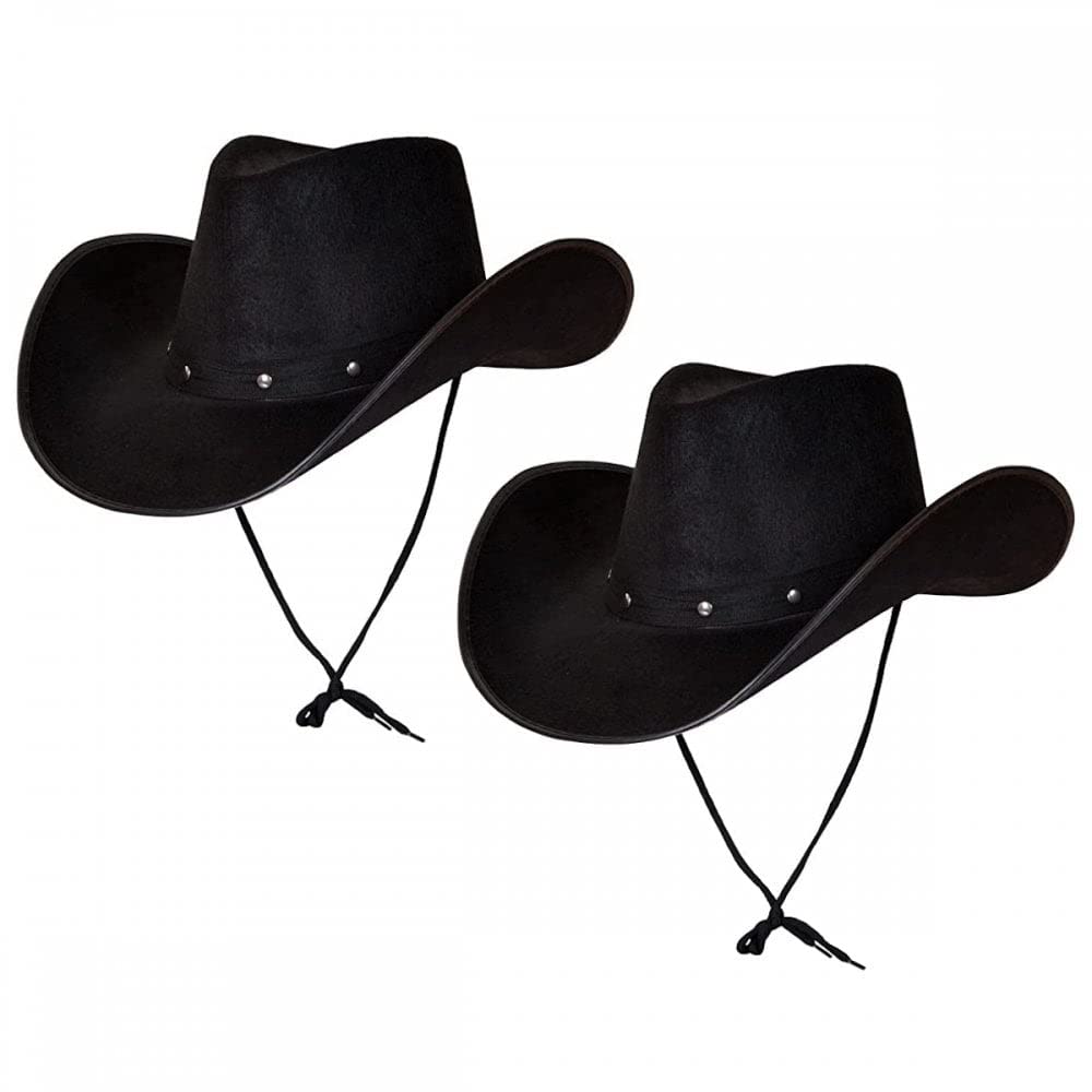 2 X Texan Cowboy Black Hats - Adult Accessory Set