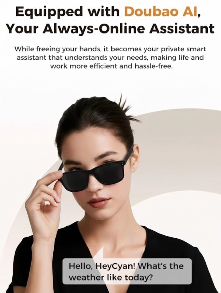 Image of Aeoss Smart AI Glasses: 1080p HD POV Camera with 32GB Memory, Wireless Bluetooth Sunglasses for Music & Calls, Real-Time AI Translation Assistant, Anti-Shake Video Recording & Charging Case (Black)