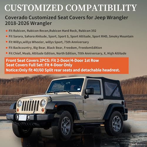 Image of Coverado Seat Covers for Jeep Wrangler, Leather Front Covers for Truck Automotive Wrangler Custom Fit for 2018-2026 Jeep Wrangler JL Seat Covers 4 Door Full Coverage(Gray)