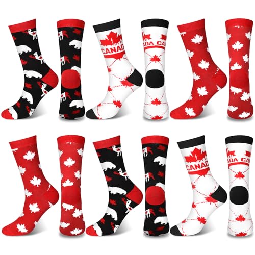 Cotwinter 6 Pcs Unisex Canada Themed Socks Funny Canadian Crew Socks for Adult Canadian Maple Leaf Gifts