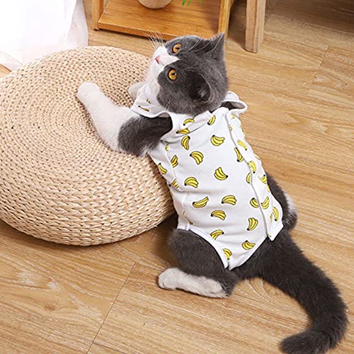 Image of Cat Recovery Suit, 2 PCS Cat Surgical Recovery Suit Pet Cone E-Collar Alternative for Small Medium Pets, Banana and Donut, M