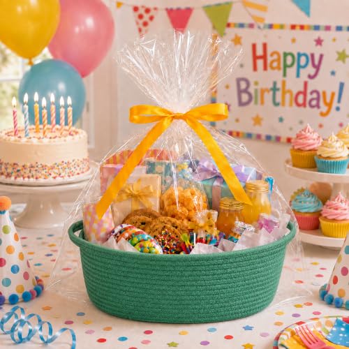 Image of Empty Gift Basket with Gift Bag & Ribbon, Woven Rope Basket, 12x8x5 inch