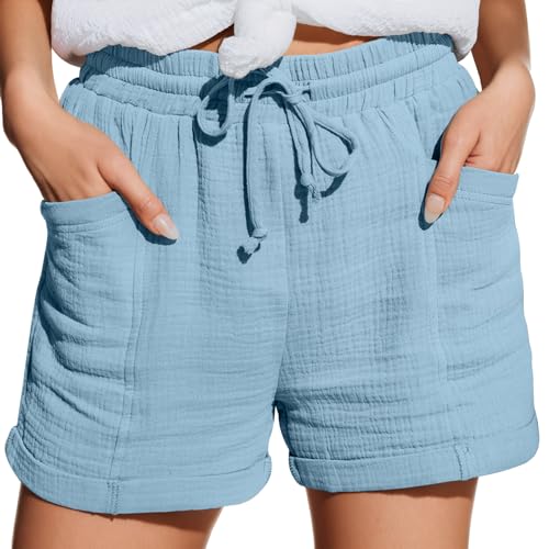 Olasfa Musselin Kurze Hose Damen Sommer Leinen Shorts Damen Baumwolle