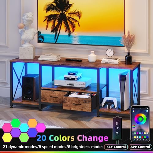 GYIIYUO TV Stand with Fabric Drawer - Entertainment Center and Industrial TV Console Table with Open Storage Shelves for Living Room, Bedroom - 55.1" Rustic Brown - Image 5