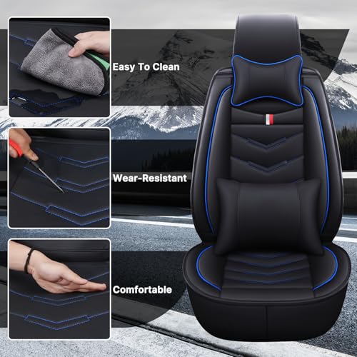 Image of Car Seat Cover 2 Seats for Nissan 370Z 2009-2020, Durable Wear Resistant Waterproof Vehicle Cushion Cover, Breathable No Odor Premium Leather Vehicle Seat Covers.(Luxury,Black Blue)