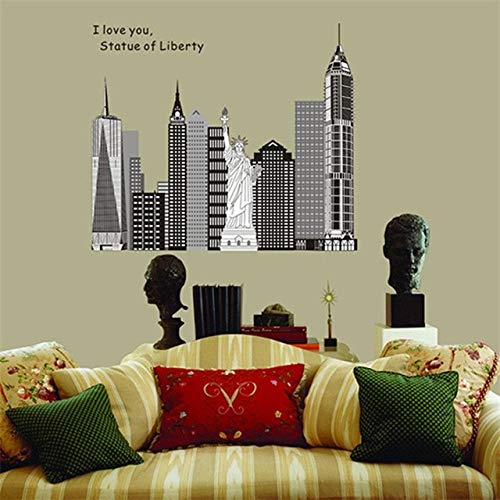 Noir Moderne Ville Statue De La Liberté New York Géant Art Stickers Amovible Home Decor Vinyle Stickers Muraux Salon Murale Stickers
