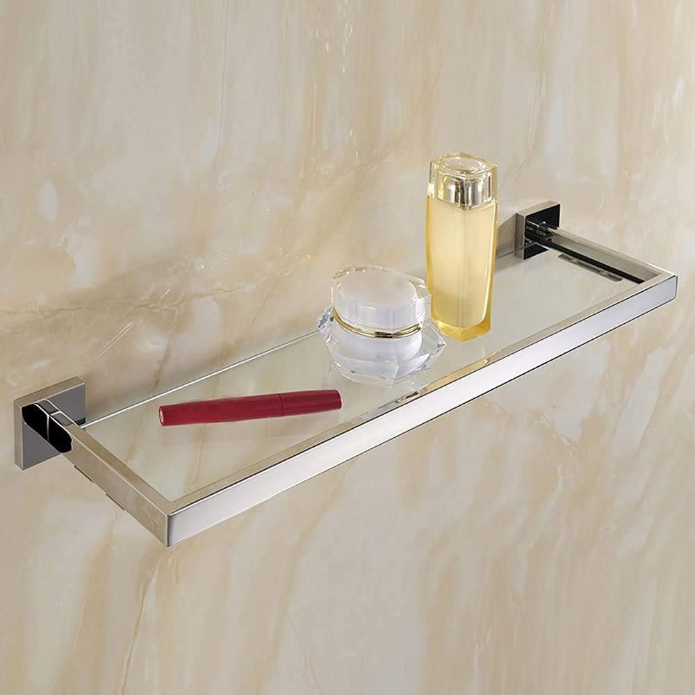 CASEWIND Estante Plateado de Almacenamiento de Vidrio Templado del baño Montaje en Pared para la Ducha y los Cosméticos, Acero Inoxidable y Cromado