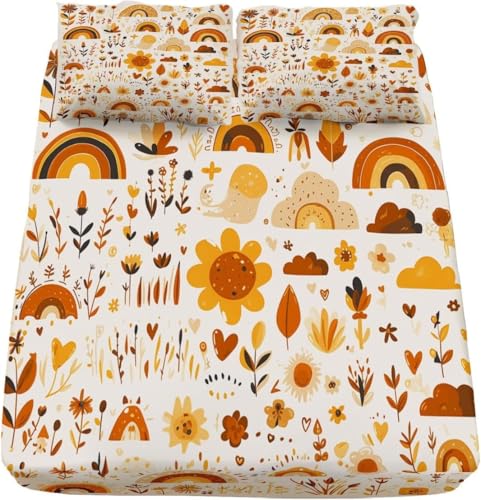 Latwerio Sabanas 105x200 Infantil Flores, 3D impresión Arcoíris Sábana Bajera de Microfibre Suave y Cómoda, Funda de Colchón Sábana con Elástica Bolsillo Profundo 30 cm, Sabanas Cama 105, Q1984