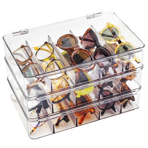UCO Funda Gafas 3 Unidades, Cajonera Apilable para Escritorio, Estuche de Sol Cajas Organizadoras con Soporte de Almacenamiento y Cajones práctica solución, mantener tus gafas perfectamente ordenados