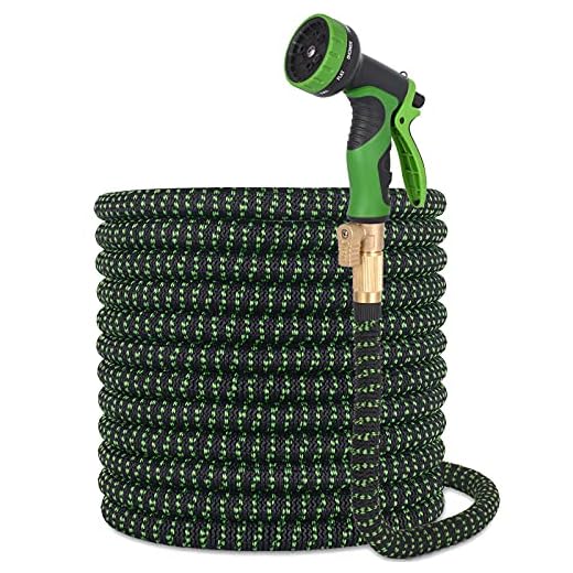 LETIME Expandable Garden Hose 100 Feet, Durable Water Hose with 9-Way Spray Nozzle and 3/4 inch Solid Brass Fittings, for Lawn Watering and Car Washing
