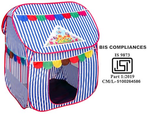 Image of Homecute Foldable Pop Up Hut Type Kids Toys Play Tent House for Boys and Girls (Medium Size Blue-White)