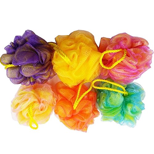 Lot de 6 éponges en maille de qualité pour la douche - Exfoliant pour le corps - Couleurs assorties - 50 grammes