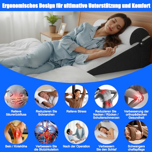 LPQKCcY Keilkissen Bett, 3 Lagen mit Memory-Schaum Top, Weichem Kissen, Lesekissen für Bett und Couch, Schaum Reflux Kissen, Rückenkissen Rückenlehne, zur Schlafapnoe, Lesen, Rückenschmerzen