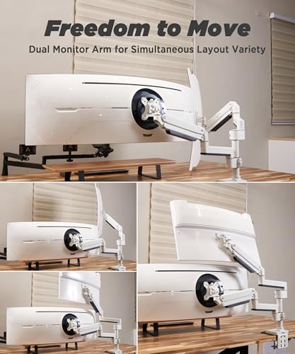 Image of Heavy Duty Dual Monitor Arm for Ultrawide Monitors up to 57 inch and 44 lbs, Dual Monitor Stand for Dual 49 inch Vertical Stacked Monitor Mount Height Adjustable - 100x100 VESA Mount, White, MA20PW-D