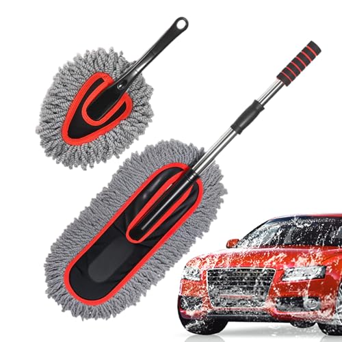 Cepillo de Coche, Cochecito y Limpieza Interior/Exterior | Doble Longitud Ajustable sin arañazos - Accesorios para el Mantenimiento al Aire Libre y al por Menor de automóviles