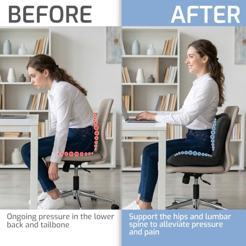 Image of Memory Foam Seat Cushion,Office Chair Cushion with Lumbar Support for Back Pressure Relief, Car Seat Cushion with Adjustable Strap,Sciatica Pad Cushions for Car,Truck, Desk (Black)