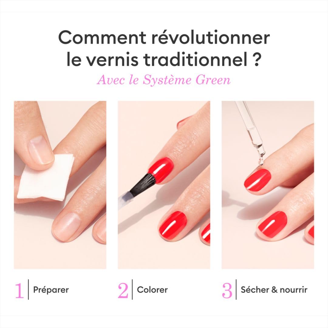 Manucurist Système Green™ Rose Pâle (Hortencia) - Kit Manucure Professionnel Vegan Biosourcé : 1 Dégraissant, 1 Base Coat, 1 Vernis à Ongles, 1 Top Coat, Gouttes Séchantes - Coffret Cadeau Femme