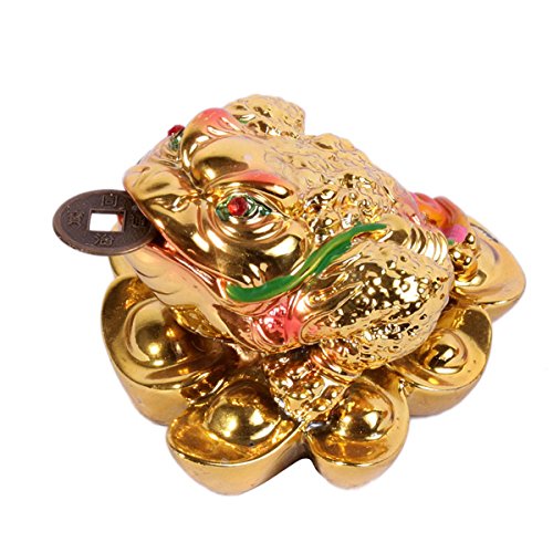 Feng Shui Enhanncer - Golden Fortune Money Frog Toad+Free Mxsabrina Red String Bracelet, 3x2.2x2.6 inch