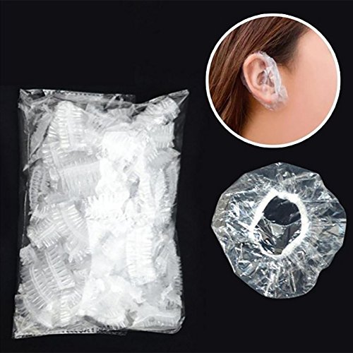 100 Pcs Clear Disposable Ear Protectors, Waterproof Ear Covers, Earmuffs for Hair Dye, Bath Shower, Bathing,Cover Caps Dyeing Hair One-Off Earmuffs