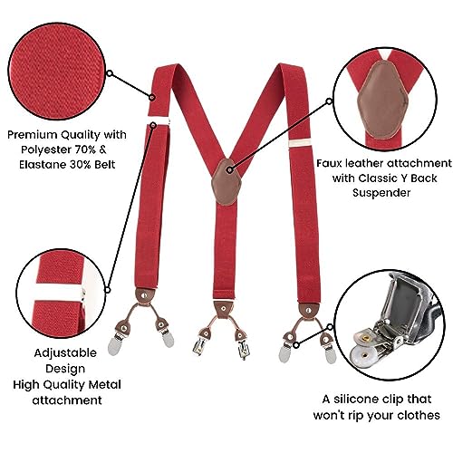 Image of The Tie Hub Suspenders for Men | Slim Clip-On Y-Back Elastic Braces | Adjustable 1.25 Inch | Formal Wedding Office