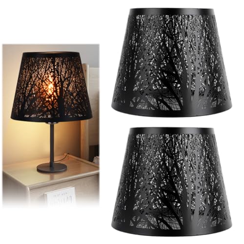 Gohytal Lampenschirm E27, Nachttisch Lampenschirm Vintage Ausgehöhlter Laubsägearbeiten Tischförmiger für Tischlampe Stehlampe Hängelampe für Schlafzimmer Wohnzimmer Hotel Cafe 2Pcs