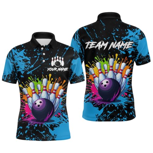 Custom Watercolor Bowling Shirts for Men Women Funny Bowling Shirt Colorful Bowling Jersey Bowling Polo 1/4 Zip Shirts