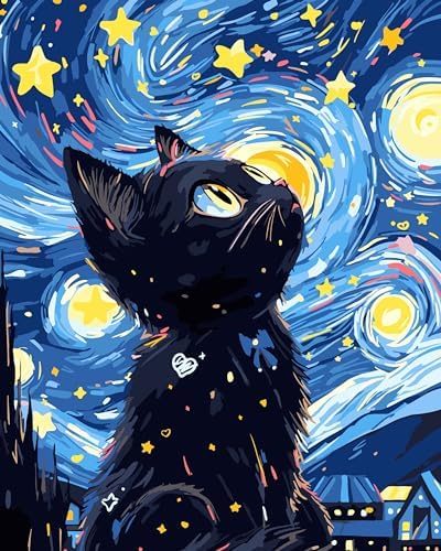 Peinture Numero Adulte,Chat Peinture par Numero Adulte,Le Ciel étoilé Kits de Peinture au Numéro...