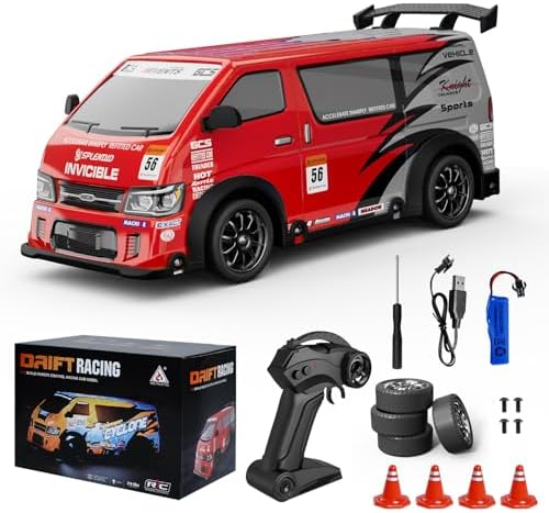 RC Drift Car 1:24 Scale Remote Control Vehicle 25KM/H(Peak) 4WD with Drift, JDM Drift rc Cars with LED Lights USB Rechargeable Battery, rc Cars Boys Toys Gift for Christmas Birthday (Red)